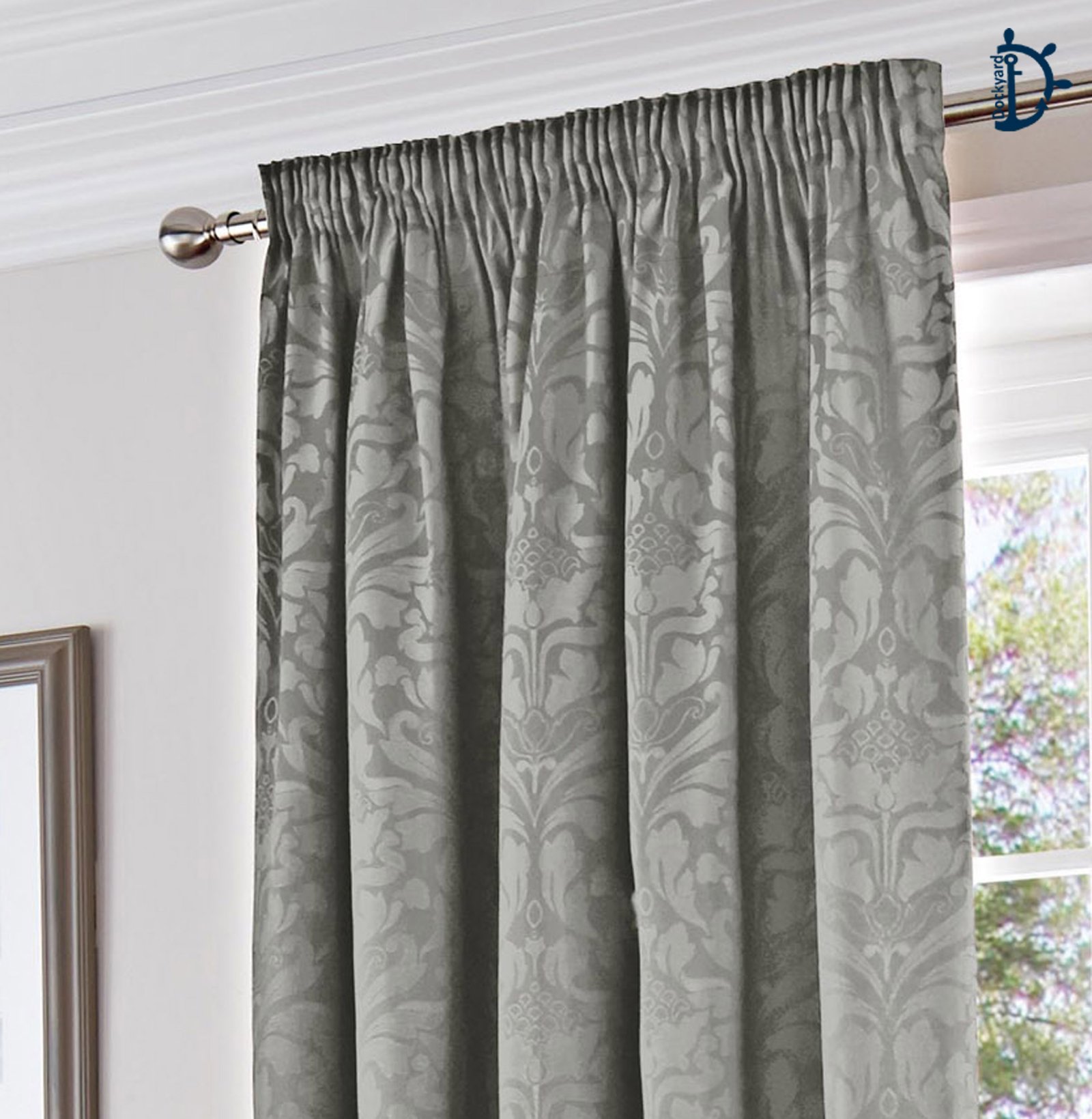 Petal Damask Jacquard Curtains - Silver Grey |Lined Curtains Pair ...