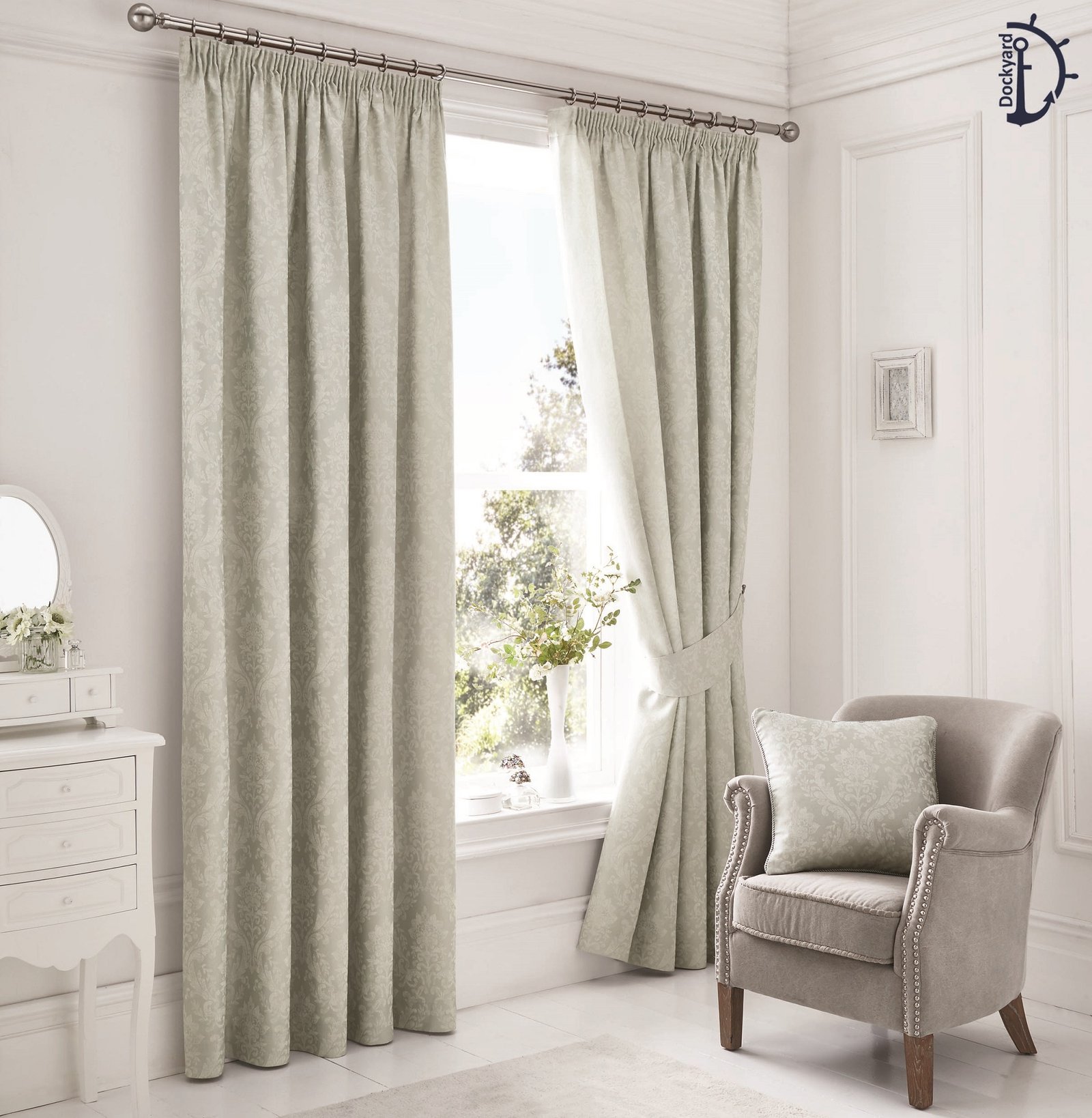 Royal Damask Jacquard Curtains for room - Light Grey | Tape Top Curtain ...