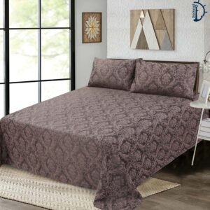 Royal Damask Chocolate Brown |  Jacquard Bed Sheet | with Two Pillowcase
