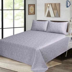 Trailing Leaf Silver |  Jacquard Bed Sheet | with Two Pillowcase