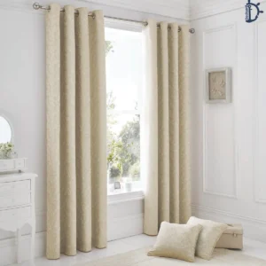 Ebony Jacquard Curtains Set – Natural | Eyelet/Ring top curtain pair