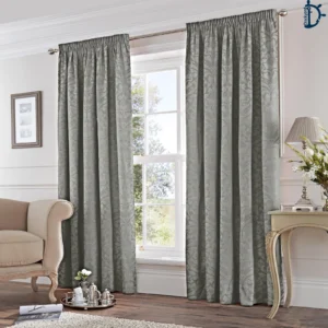 Petal Damask Jacquard Curtains-Silver Grey|Lined Curtains Pair|Tape top