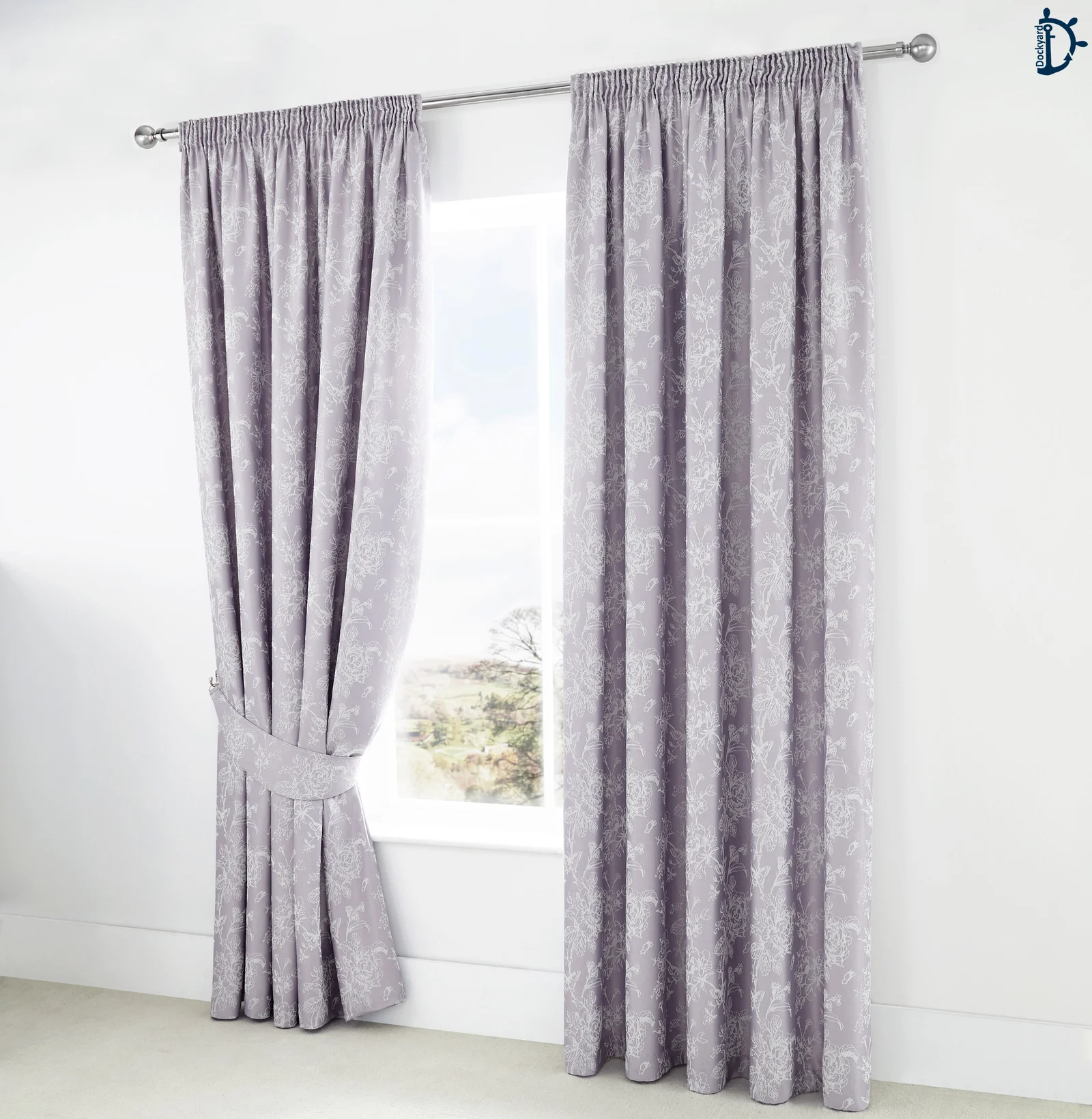 Spring Garden Lavender Lined Curtain | Pack of 2 | Jacquard Tape Top Curtains