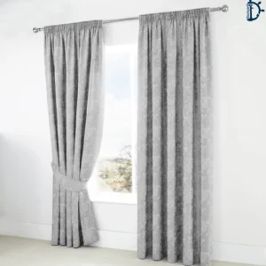 Spring Garden Grey Lined Curtain Set | Pack of 2 | Jacquard Tape Top Curtains