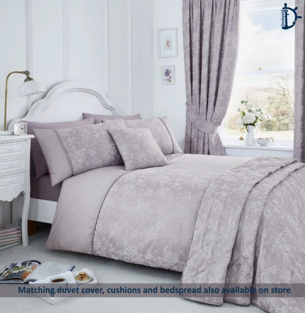Spring Garden Lavender Lined Curtain | Pack of 2 | Jacquard Tape Top Curtains - Image 2