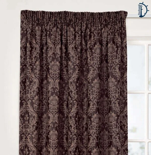 Royal Damask Chocolate Curtain | Set of TWO Lined curtains for room | Tape Top Curtain - Image 2
