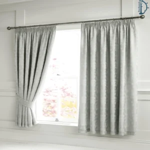 Cherry Blossom Jacquard Curtains – Silver Grey | Tape Top Curtain Set