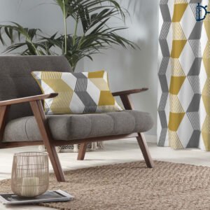 Luxury Geowall Chevron Printed – Half panama Cushion cover – Mustard Yellow | Single piece cushion cover