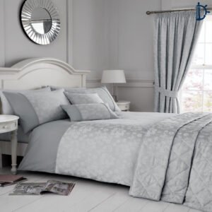 Cherry Blossom Duvet Cover| Silver Grey| Fancy Jacquard Bed Set