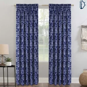Cherry Blossom Jacquard Curtains – Blue | Tape Top Curtain Set