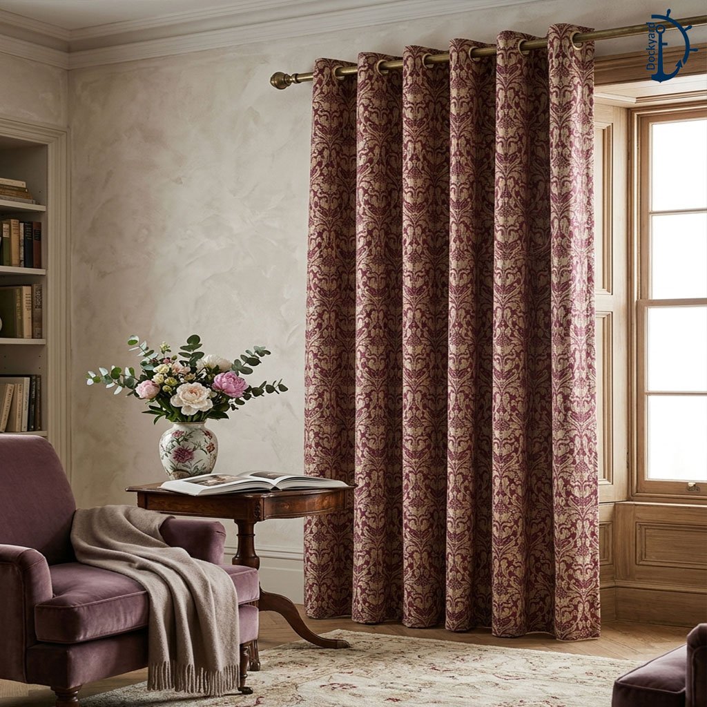 Petal Damask Jacquard Curtains-Golden Red | Lined Curtains Pair | Tape top - Image 4