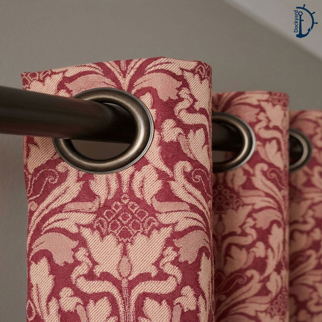 Petal Damask Jacquard Curtains-Golden Red | Lined Curtains Pair | Tape top - Image 2