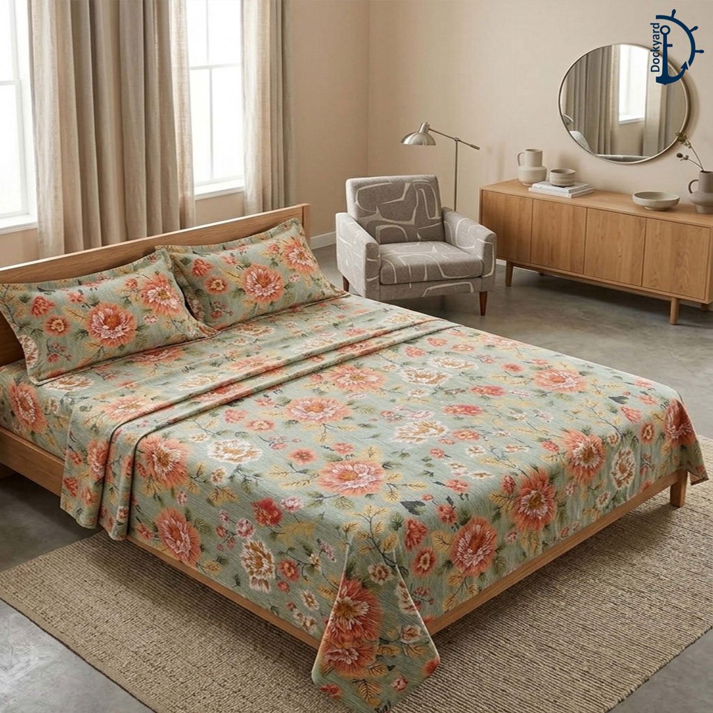 Satin Printed Bed Sheet | Bedsheet set with 2 Pillowcover | 3 - Image 2