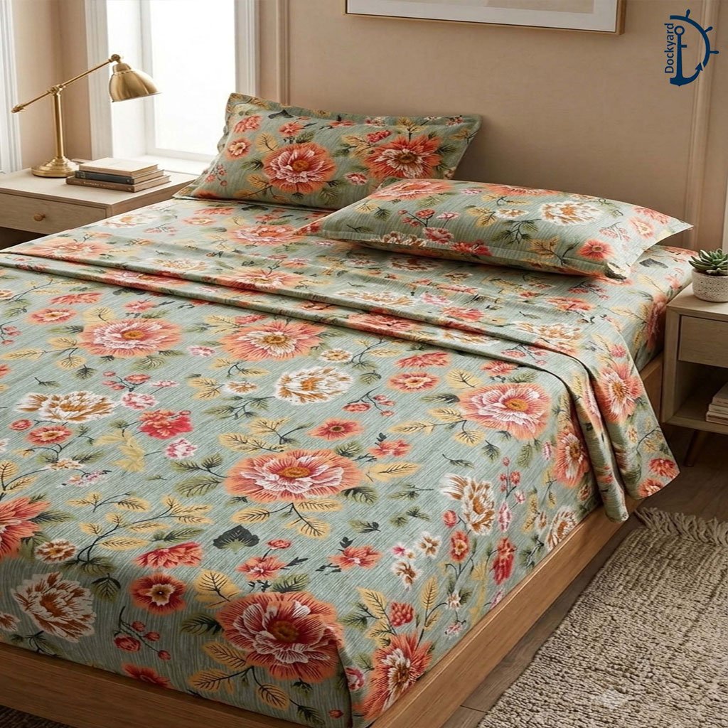 Satin Printed Bed Sheet | Bedsheet set with 2 Pillowcover | 3