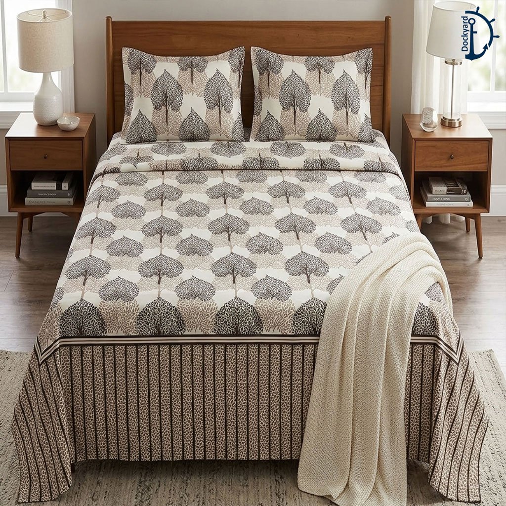Satin Printed Bed Sheet | Bedsheet set with 2 Pillowcover | 9